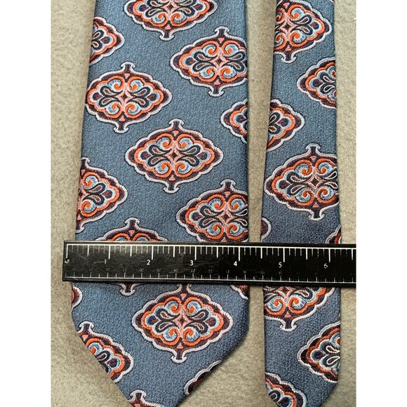 Vintage Gino Pompeii Mens Tie Silk Handmade Italy Blue Orange Pattern Necktie - Picture 2 of 5